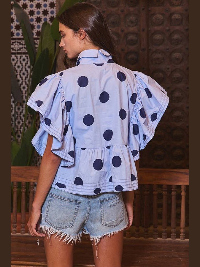 Ruffle Sleeve Polka Dot Top