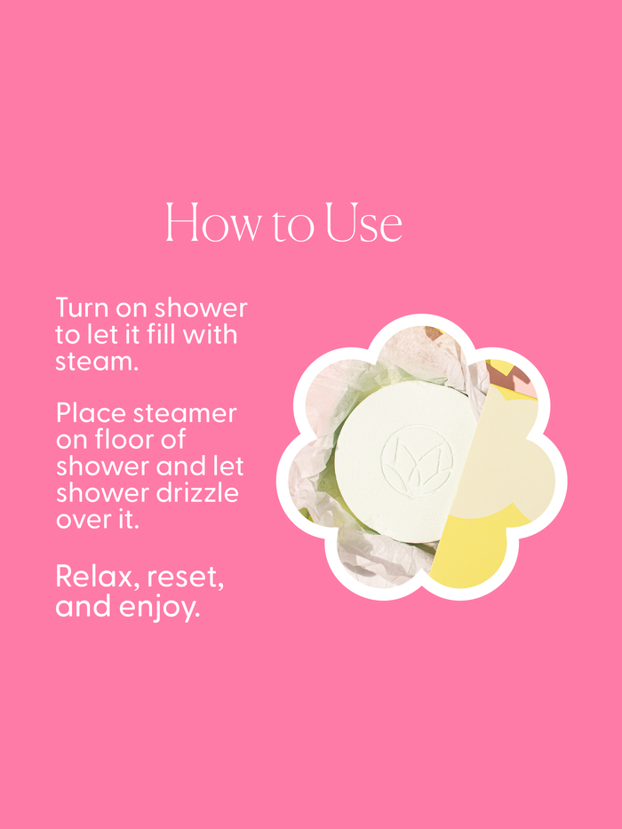 Instructional graphic showing how to use shower steamers for aromatherapy