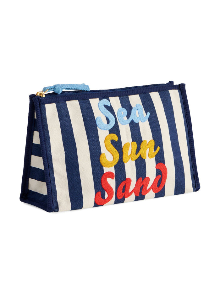 "SEA SUN SAND" ZIP POUCH,NAVY
