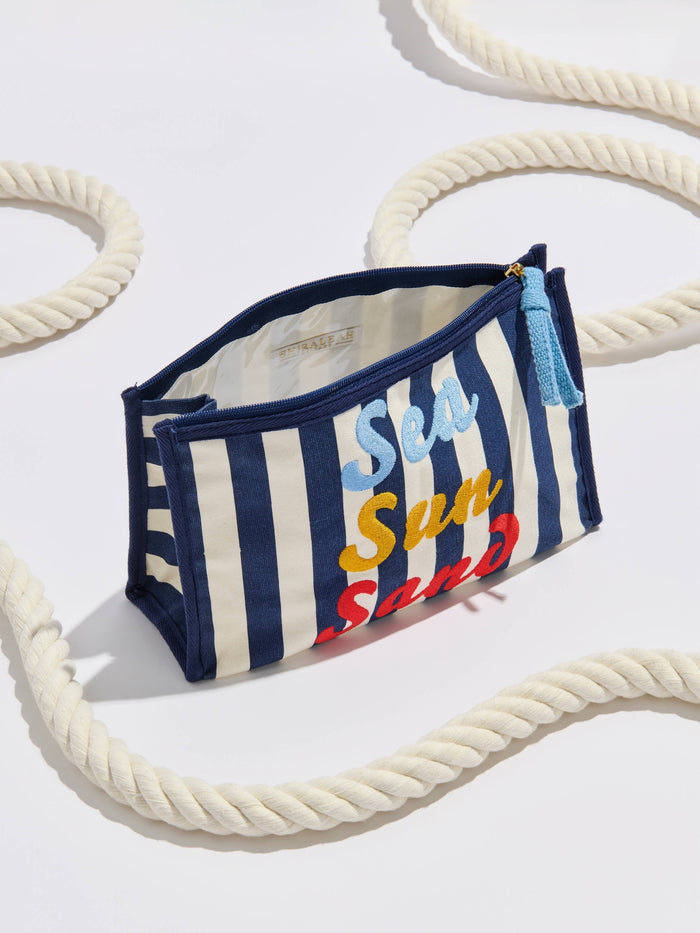 "SEA SUN SAND" ZIP POUCH,NAVY