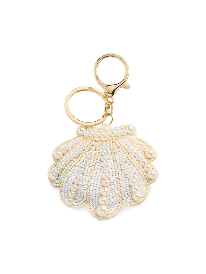 SHELL BEADED BAG CHARM/KEY RING,IVORY