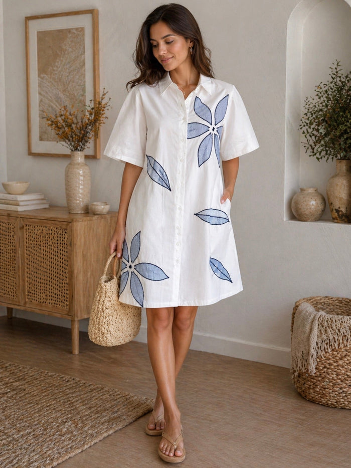 Short sleeve floral embroidery dress