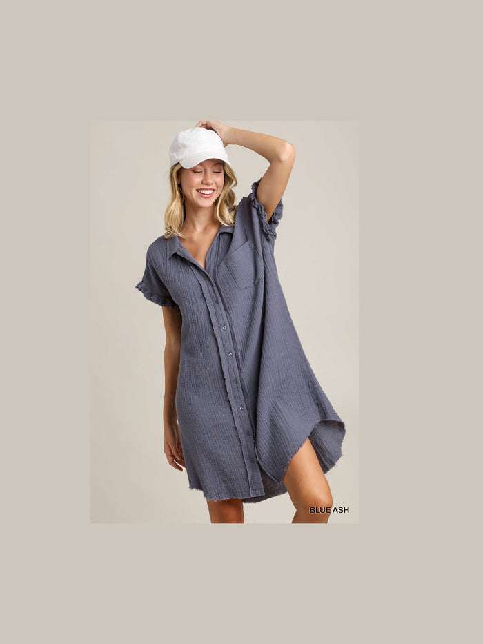 Short Sleeve Gauze Shirt Dress
