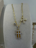 Silver and Gold Small Cross Pave Necklace