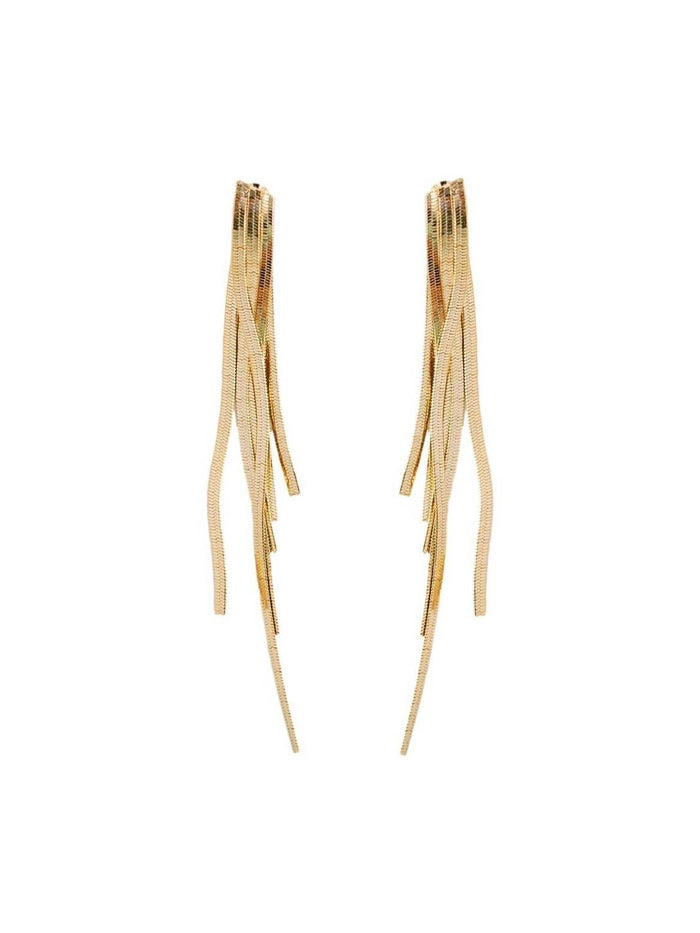 Skinny Gold Cascading Tassel Minimalist Statement Earrings