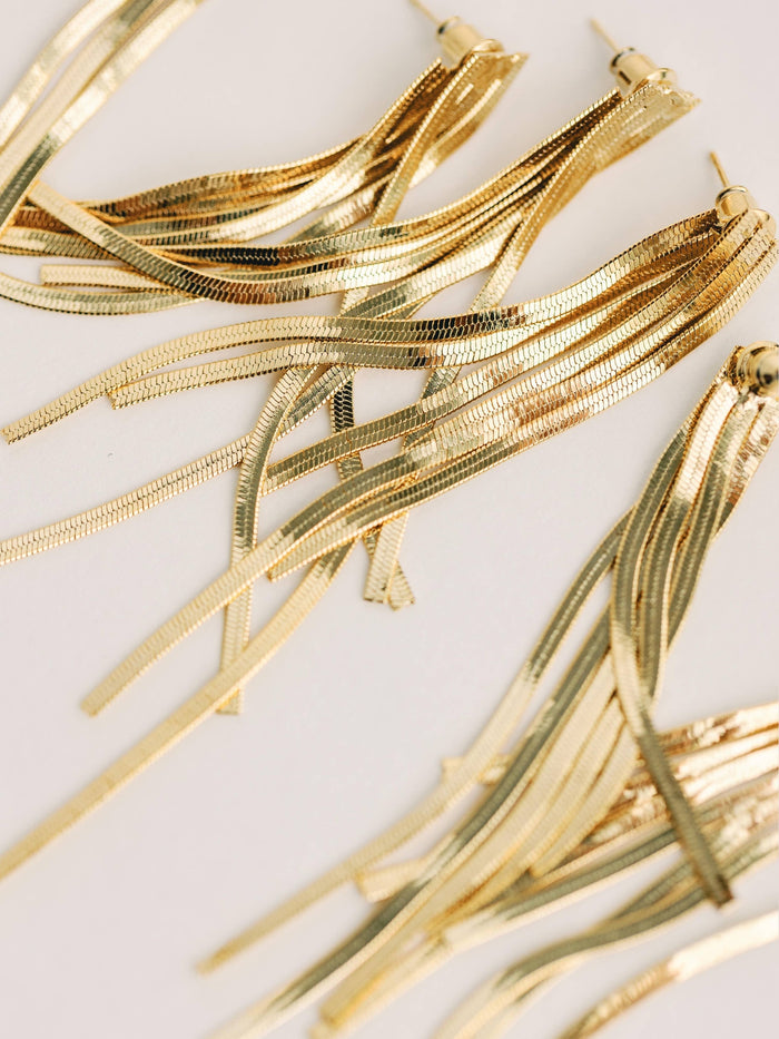 Skinny Gold Cascading Tassel Minimalist Statement Earrings