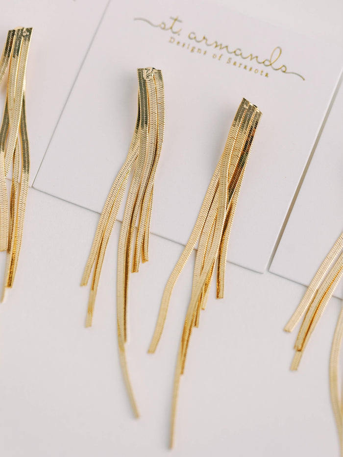 Skinny Gold Cascading Tassel Minimalist Statement Earrings