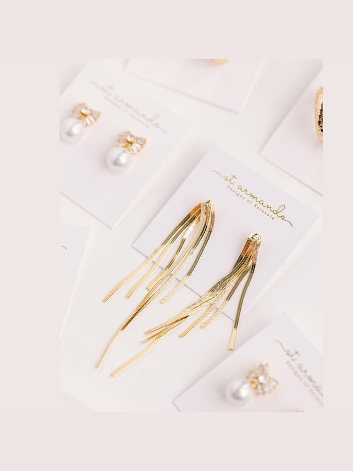 Skinny Gold Cascading Tassel Minimalist Statement Earrings