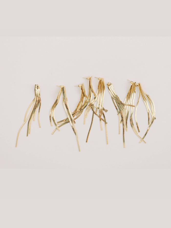 Skinny Gold Cascading Tassel Minimalist Statement Earrings