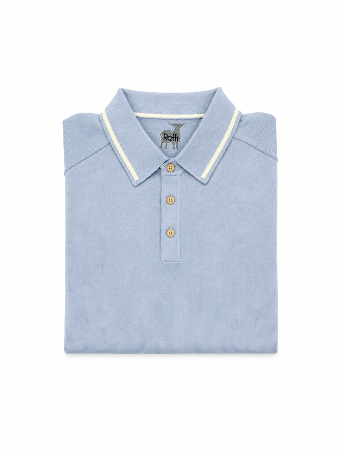 Sky Blue Trim Collar Polo Sweater