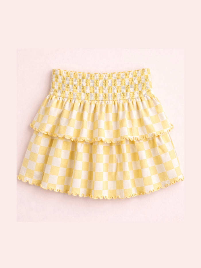 Smocked Waistband Checkered Print Skort