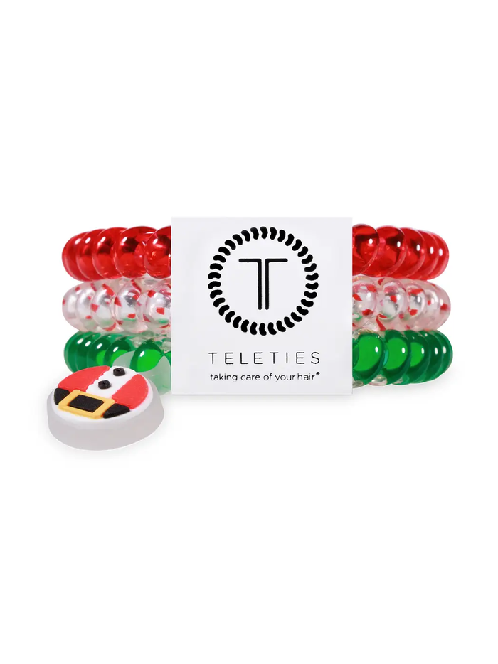 TELETIES hair coils with branding card and Santa charm