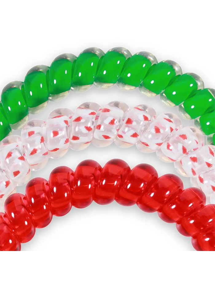 Close up of glossy segmented plastic spiral hair ties