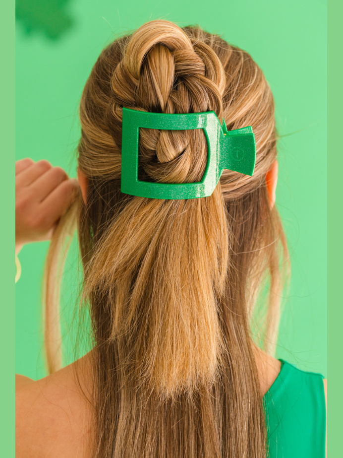 Square Flat Hair Clip | Large | Shamrock Shimmer