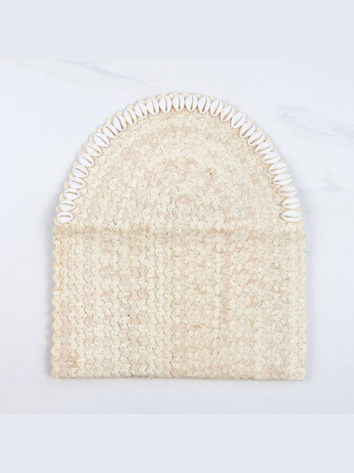 Straw Clutch - Off White with Cowrie Shell Trim
