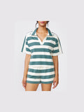 Stripe Johnny Collar Pullover- Eucalyptus Cream