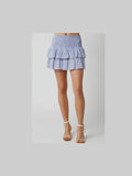 Striped Denim Ruffle Mini Skirt