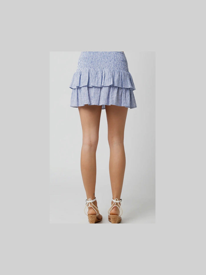 Striped Denim Ruffle Mini Skirt