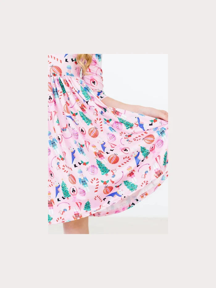 Sugarplum Fairy 3/4 Sleeve Pocket Twirl Dress