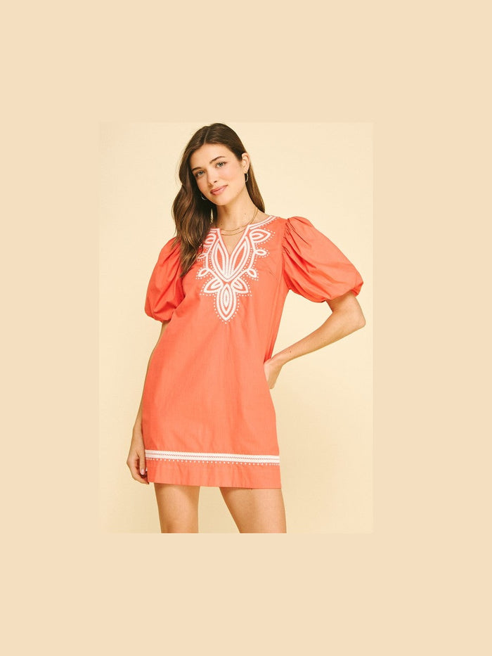 Sun Orange Embroidery Dress