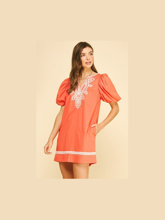 Sun Orange Embroidery Dress