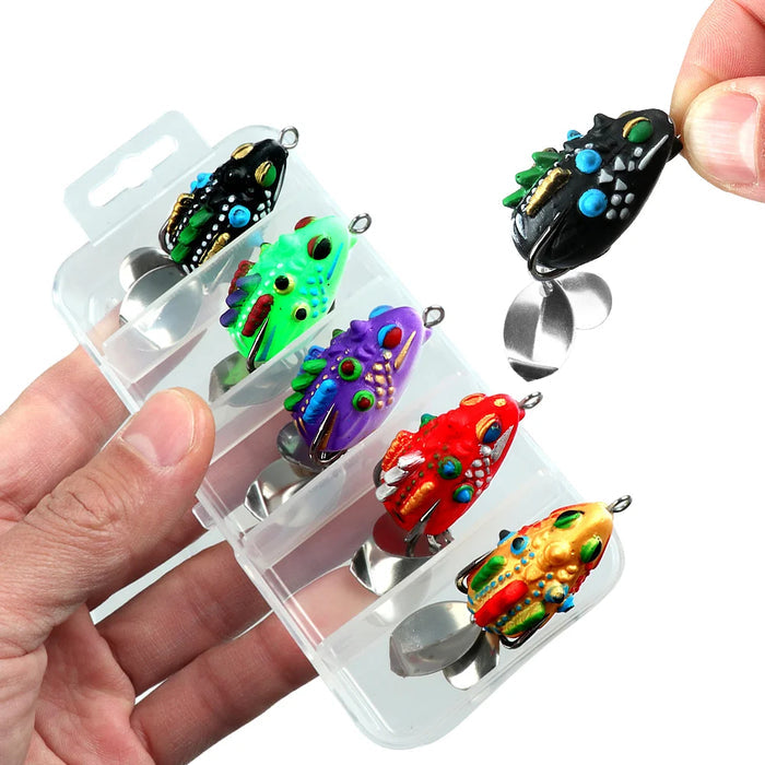 White Smoke Thai Style Frog Fishing Lure Set – Double Sequin Flat Frog (5 Pcs) MARKSMAN