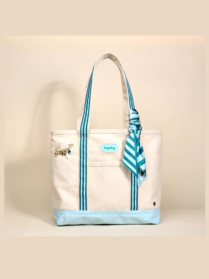 The Darling Canvas Tote Bag– Sicily Stripes Teal