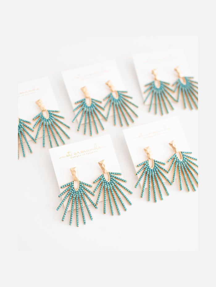 Turquoise Sunburst Statement Drop Earrings