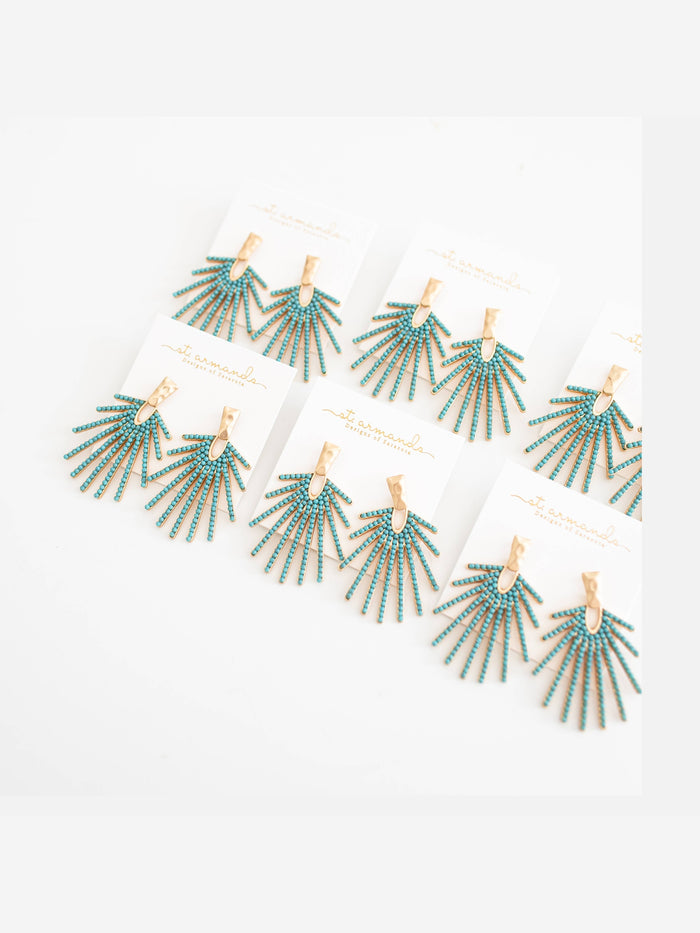 Turquoise Sunburst Statement Drop Earrings