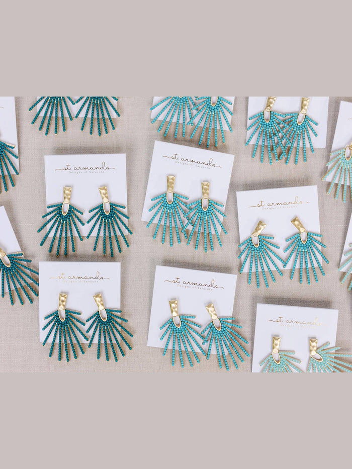 Turquoise Sunburst Statement Drop Earrings