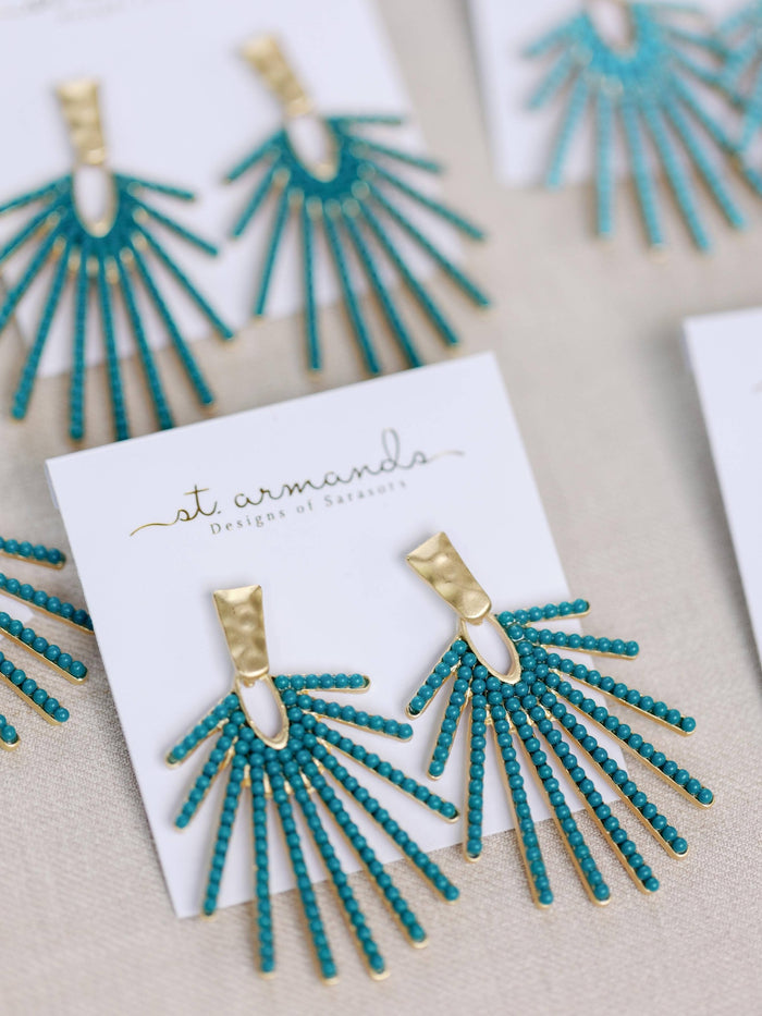 Turquoise Sunburst Statement Drop Earrings