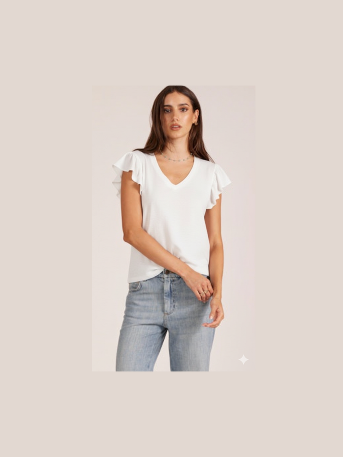 Vneck Flutter Sleeve Top - White
