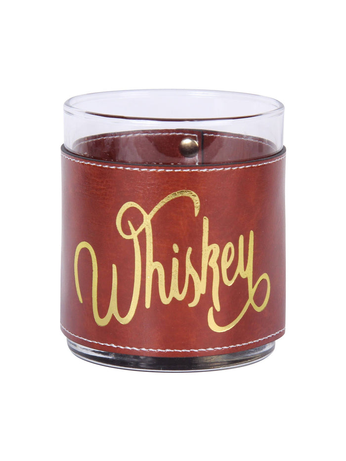 Whiskey Word Faux Leather Rocks Glass GOLD