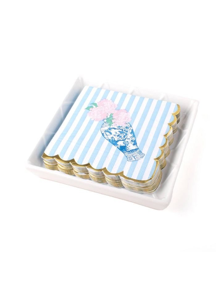 White Textured Beverage Napkin Tray