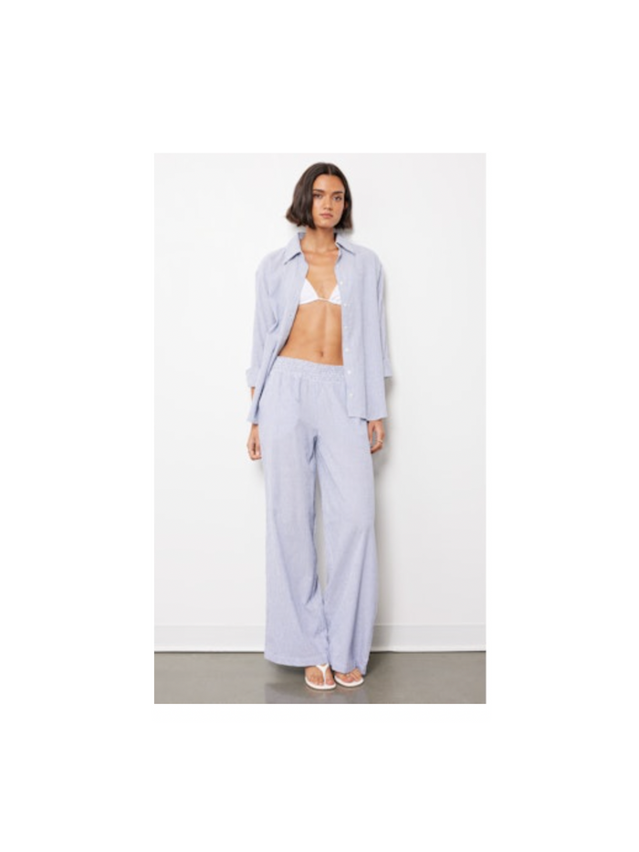 Wide Leg Pant w/ Smocked Waistband - Blue Stripe